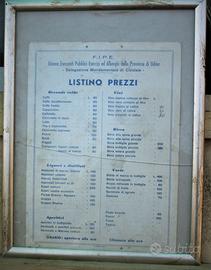 VECCHIO LISTINO PREZZI PER BAR ED OSTERIE