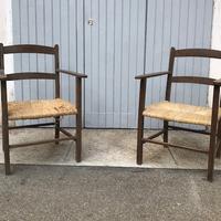 Coppia Poltrone da Giardino Legno Paglia Rustiche