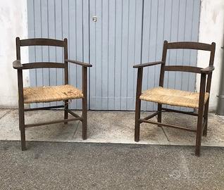 Coppia Poltrone da Giardino Legno Paglia Rustiche