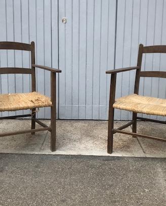 Coppia Poltrone da Giardino Legno Paglia Rustiche