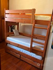 Letto a castello 3 posti massello