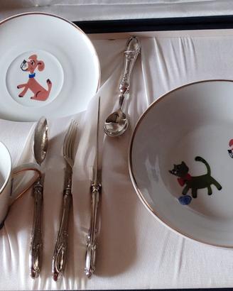 Set Pappa Bimbi Porcellana con posate in argento