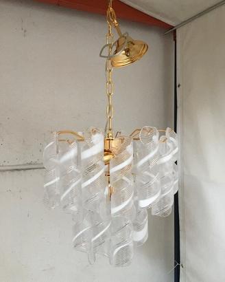 LAMPADARIO MURANO VETRO BIANCO ORO DESIGN MODERNO