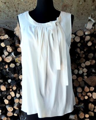 Blusa smanicata sottogiacca in seta avorio  tg 42