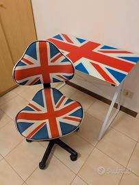 Set scrivania in vetro temperato e sedia UnionJack