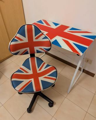 Set scrivania in vetro temperato e sedia UnionJack