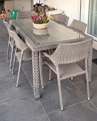 Tavolo da giardino e 6 sedie in rattan