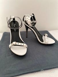 Sandalo bianco, pelle, 37,  tacco alto