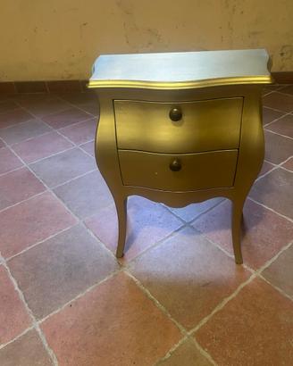 Coppia di 2 comodini vintage, cassetti color oro.