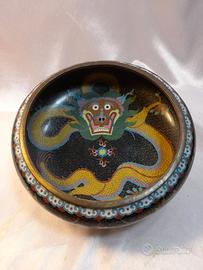 Antica ciotola drago cloisonne cinese XIX secolo