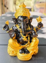 Statua Ganesh Resina Nera/Oro Seduto Loto