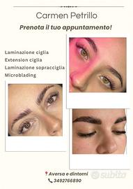 Extension ciglia , laminazione, make-up