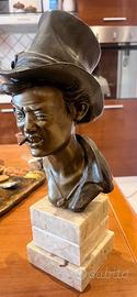 Busto Scugnizzo in Bronzo con Cilindro e Monocolo