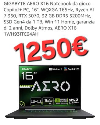PC GIGABYTE AERO X16 NOTEBOOK DA GIOCO