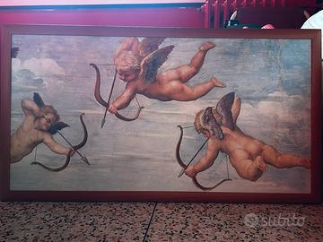Quadro dipinto angeli cupido con cornice  legno