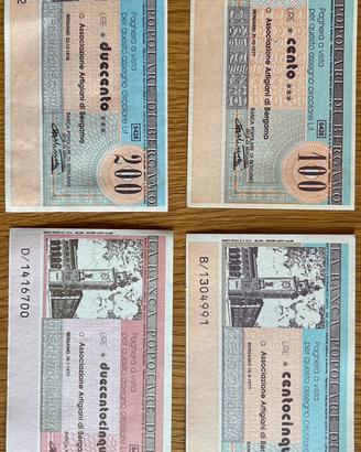 Lotto 4 miniassegni nuovi BPB, 100,150,200,250