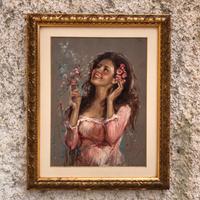 Quadro vintage-Fanciulla-dipinto a olio su tavola