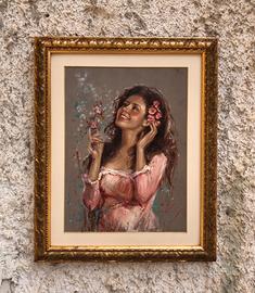 Quadro vintage-Fanciulla-dipinto a olio su tavola