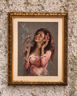 Quadro vintage-Fanciulla-dipinto a olio su tavola