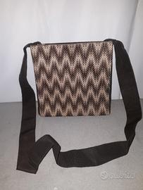 BORSETTA TRACOLLA MARRONE FANTASIA ZIGZAG VINTAGE