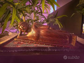 Statua Buddha Sdraiato Legno Intagliato 25 cm