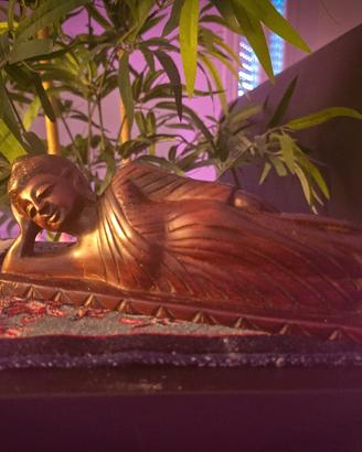 Statua Buddha Sdraiato Legno Intagliato 25 cm