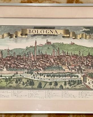 Stampa antica di veduta di Bologna con cornice