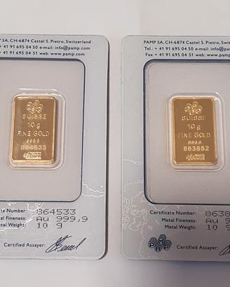 2 lingotti in oro fino