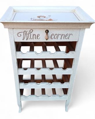 Portabottiglie dipinto a mano con vassoio decorato