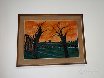 Dipinto Vintage, motivo autunnale firmato Pol0