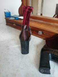 stivaletto in pelle e tessuto vellutato 