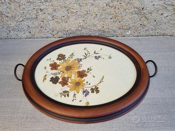 Vassoio quadro legno fiori secchi vintage