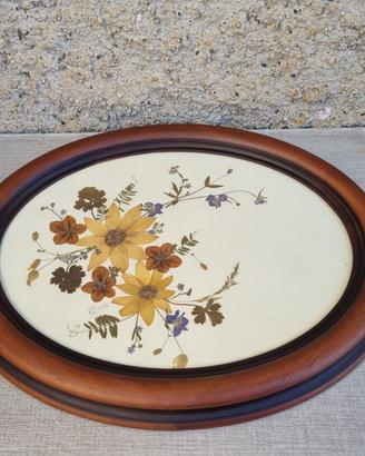 Vassoio quadro legno fiori secchi vintage