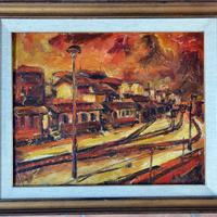 Pittura ad Olio, spatola, stazione ferroviari '800
