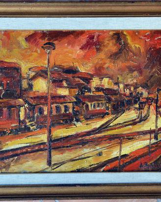 Pittura ad Olio, spatola, stazione ferroviari '800