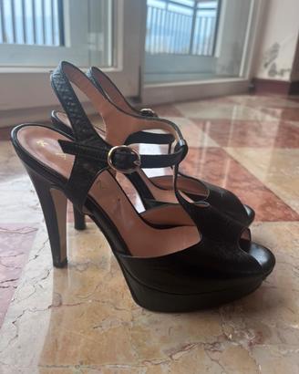 Sandalo tacco alto nero vera pelle