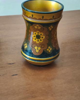 vaso in legno dipinto a mano anni 70 made in USSR