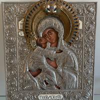 Icona russa metallo dipinta a mano