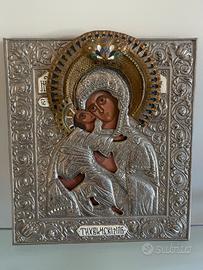 Icona russa metallo dipinta a mano