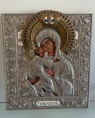 Icona russa metallo dipinta a mano