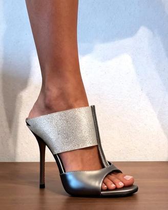 Sandali mules, tacco, pelle, grigio, Armani, n.38