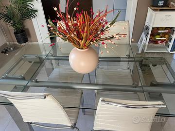 Tavolo in vetro + sedie in acciaio e nylon