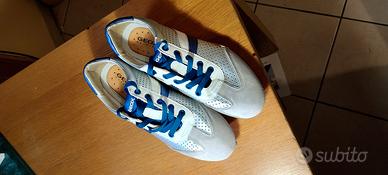 scarpe sneakers Bianco/Blu con dettagli Argento 
