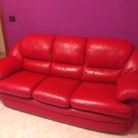 Divano letto 3 posti rosso in vera pelle