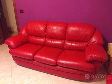 Divano letto 3 posti rosso in vera pelle