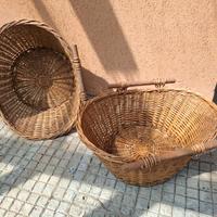 Coppia enormi cesti vimini con manico legno