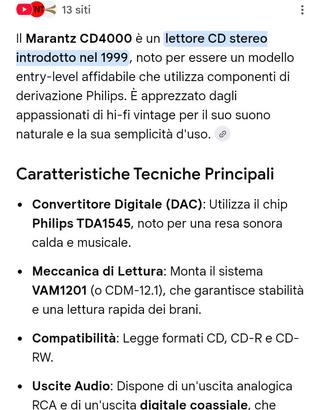 lettore cd MARANTZ CD 4000, molto affidabile.