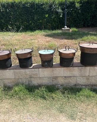Lotto Pentole Antiche in Rame con Coperchio - Set