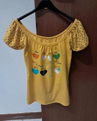 T-schirt con scollo a barca colore giallo con fant