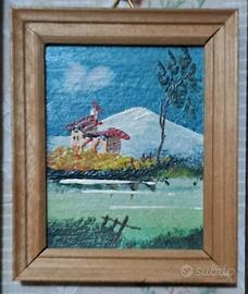 quadrino Vintage Paesaggio, pittura ad olio